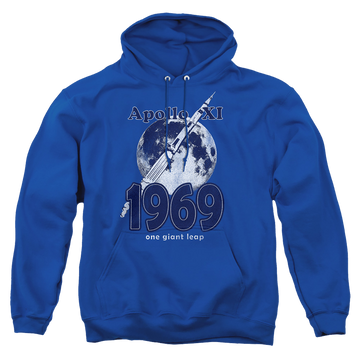 Royal pullover hoodie with NASA One Giant Leap graphic