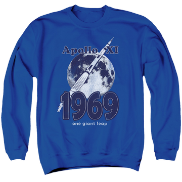 Royal men's crewneck sweatshirt with NASA One Giant Leap graphic