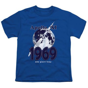 Royal youth t-shirt for ages 8 to 12 with NASA One Giant Leap graphic