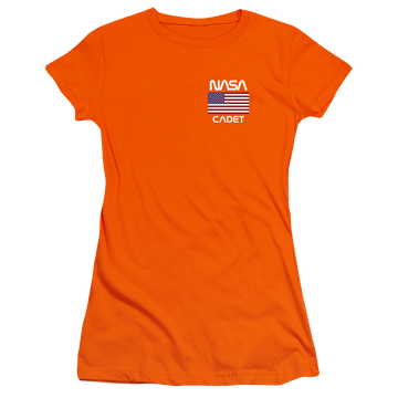 Orange juniors t-shirt with NASA Cadet graphic