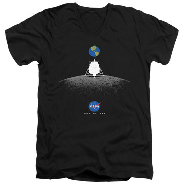 Black men's v-neck t-shirt with NASA Moon Landing Simple graphic