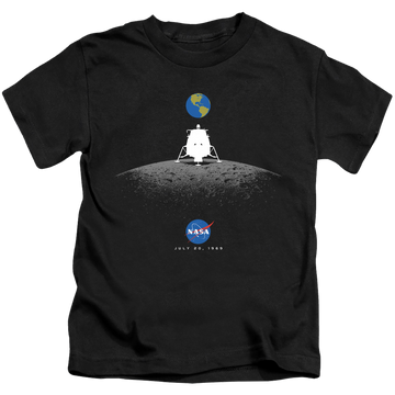 Black kid's t-shirt for ages 4 to 7 with NASA Moon Landing Simple graphic