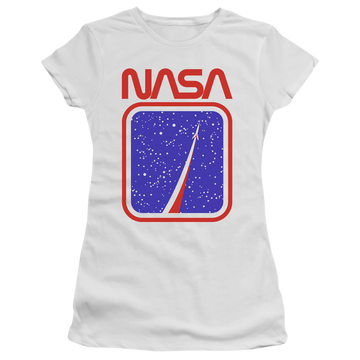 White juniors t-shirt with NASA To The Stars graphic