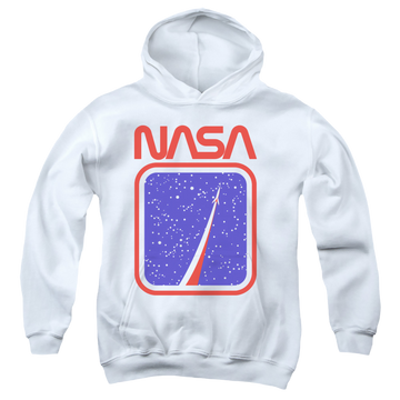 White youth hoodie for ages 8 to 12 with NASA To The Stars graphic