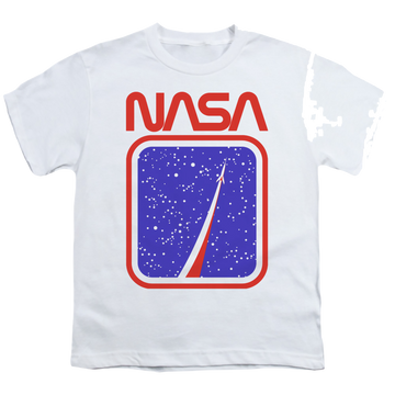 White youth t-shirt for ages 8 to 12 with NASA To The Stars graphic
