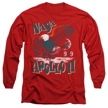 Red men's long sleeve t-shirt with NASA Apollo 11 graphic