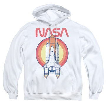 White pullover hoodie with NASA Shuttle Circle graphic
