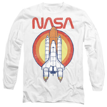 White men's long sleeve t-shirt with NASA Shuttle Circle graphic