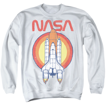 White men's crewneck sweatshirt with NASA Shuttle Circle graphic