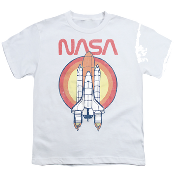 White youth t-shirt for ages 8 to 12 with NASA Shuttle Circle graphic