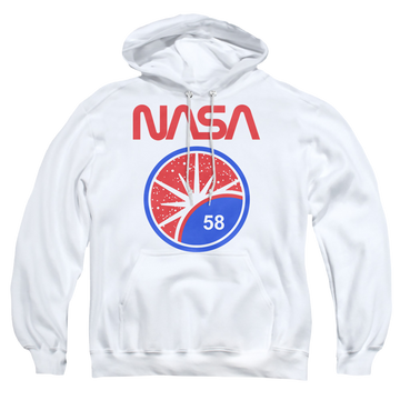 White pullover hoodie with NASA Stars graphic