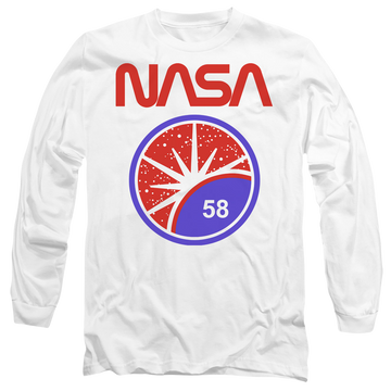 White men's long sleeve t-shirt with NASA Stars graphic