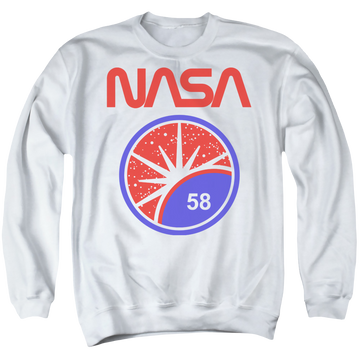 White men's crewneck sweatshirt with NASA Stars graphic