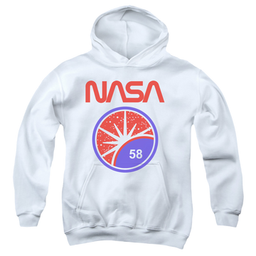 White youth hoodie for ages 8 to 12 with NASA Stars graphic