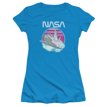 Turquoise juniors t-shirt with NASA Shuttle Launch graphic