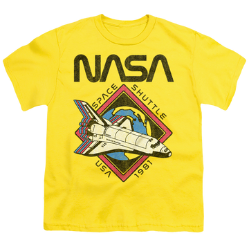 Yellow youth t-shirt for ages 8 to 12 with NASA 1981 graphic
