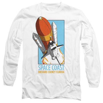 White men's long sleeve t-shirt with NASA Space Coast graphic