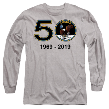 Athletic heather men's long sleeve t-shirt with NASA Apollo 11 50Th graphic