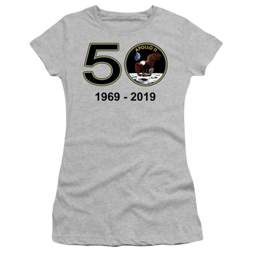Athletic heather juniors t-shirt with NASA Apollo 11 50Th graphic