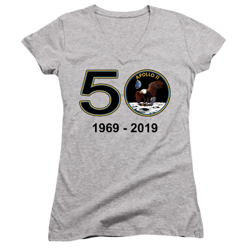 Athletic heather juniors v-neck t-shirt with NASA Apollo 11 50Th graphic