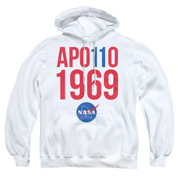 White pullover hoodie with NASA 1969 graphic