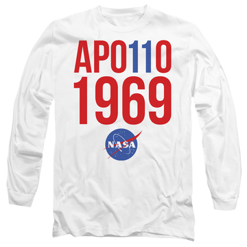 White men's long sleeve t-shirt with NASA 1969 graphic