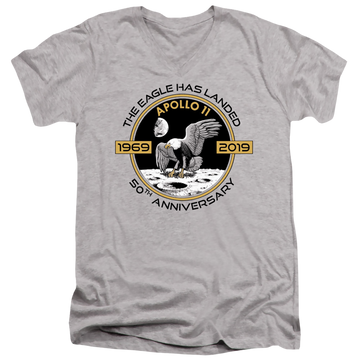 Athletic heather men's v-neck t-shirt with NASA Apollo Circle 50Th graphic