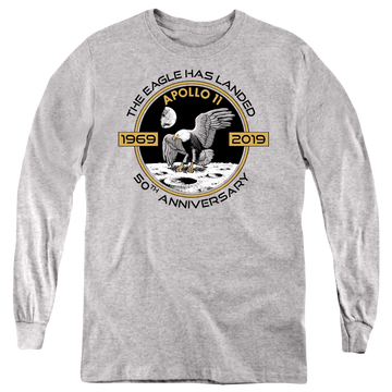 Athletic heather youth long sleeve t-shirt with NASA Apollo Circle 50Th graphic