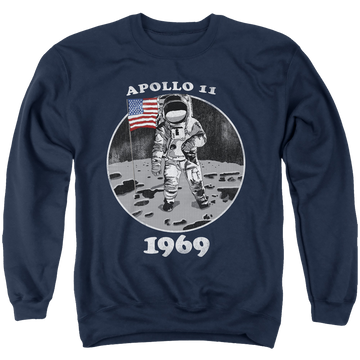 Navy men's crewneck sweatshirt with NASA Not Fake graphic