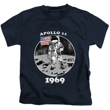 Navy kid's t-shirt for ages 4 to 7 with NASA Not Fake graphic