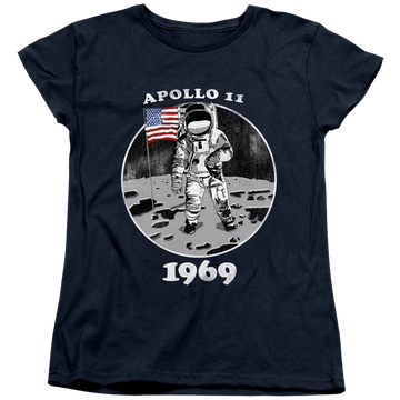 Navy women's t-shirt with NASA Not Fake graphic