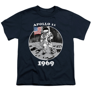 Navy youth t-shirt for ages 8 to 12 with NASA Not Fake graphic