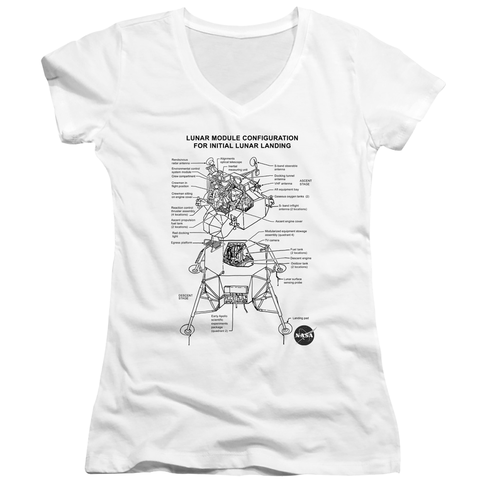 Nasa Lunar Module Digram - Juniors V-Neck T-Shirt Juniors V-Neck T-Shirt NASA   