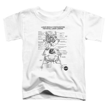 White toddler t-shirt with NASA Lunar Module Digram graphic