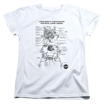 White women's t-shirt with NASA Lunar Module Digram graphic