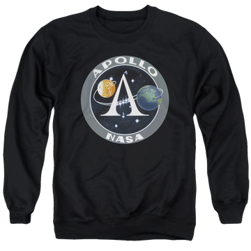Black men's crewneck sweatshirt with NASA Apollo Mission Patch graphic