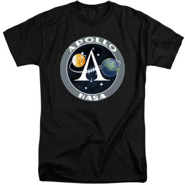 Black men's tall fit t-shirt with NASA Apollo Mission Patch graphic