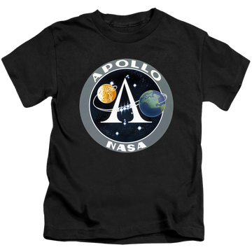 Black kid's t-shirt for ages 4 to 7 with NASA Apollo Mission Patch graphic