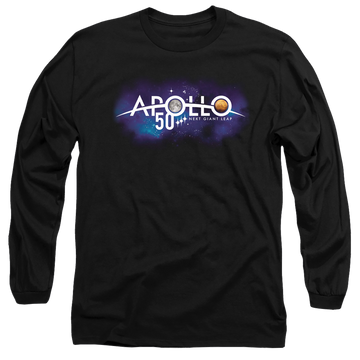 Black men's long sleeve t-shirt with NASA Next Giant Leap graphic