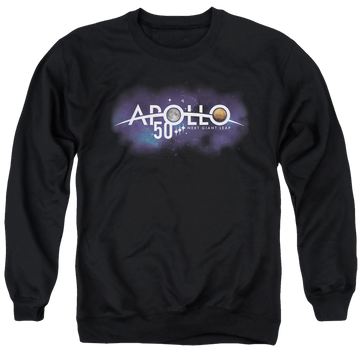 Black men's crewneck sweatshirt with NASA Next Giant Leap graphic