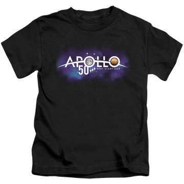 Black kid's t-shirt for ages 4 to 7 with NASA Next Giant Leap graphic