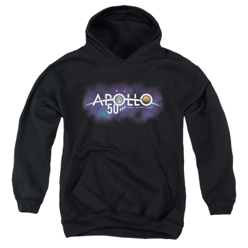 Black youth hoodie for ages 8 to 12 with NASA Next Giant Leap graphic