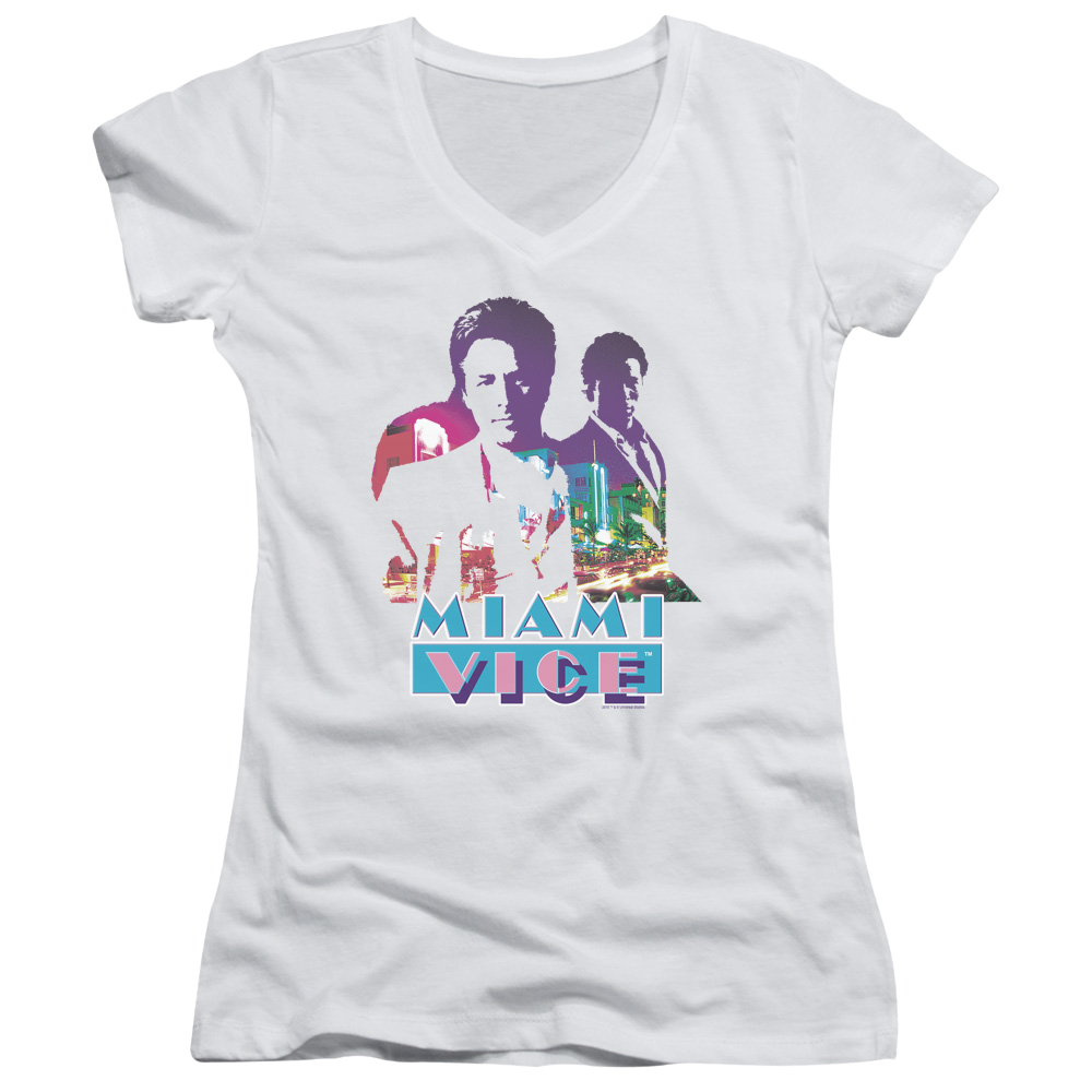 Miami Vice Crockett And Tubbs Juniors V-Neck T-Shirt Juniors V-Neck T-Shirt Miami Vice   