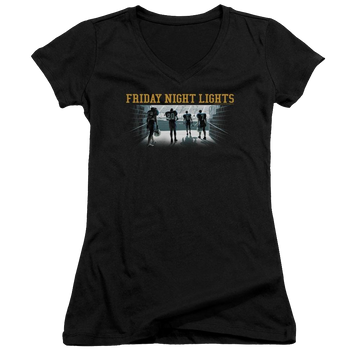 Black juniors v-neck t-shirt with Friday Night Lights Game Time graphic