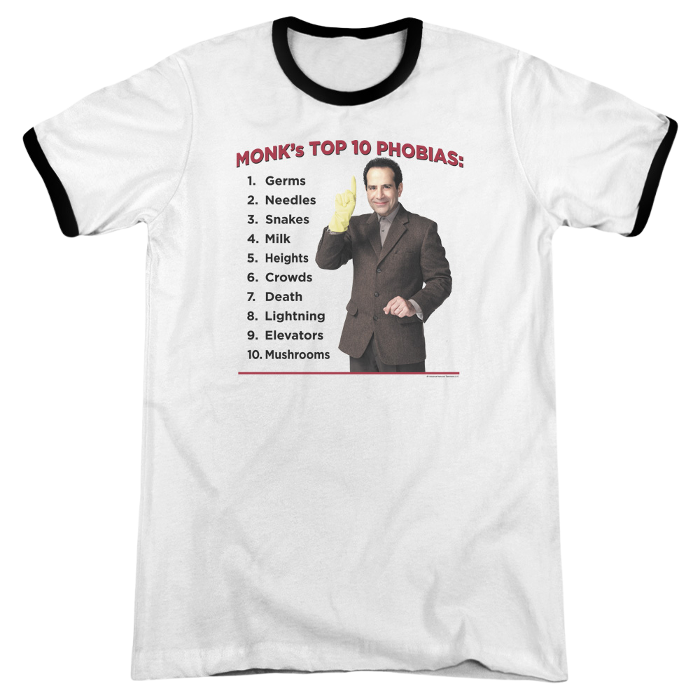 Monk Top 10 Phobias - Men's Ringer T-Shirt Men's Ringer T-Shirt Monk   