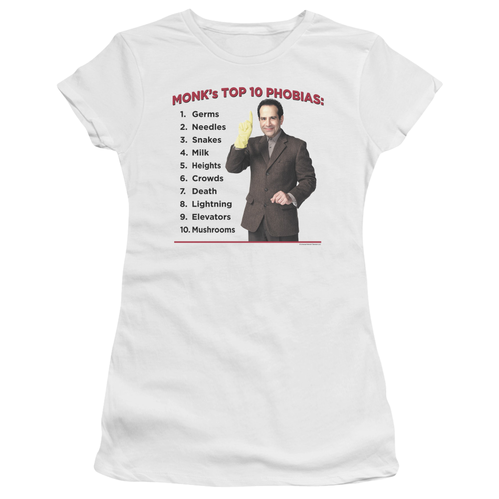 Monk Top 10 Phobias - Juniors T-Shirt Juniors T-Shirt Monk   