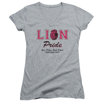 Athletic heather juniors v-neck t-shirt with Friday Night Lights Lions Pride graphic