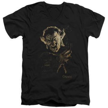 Black men's v-neck t-shirt with Grimm Murcielago graphic