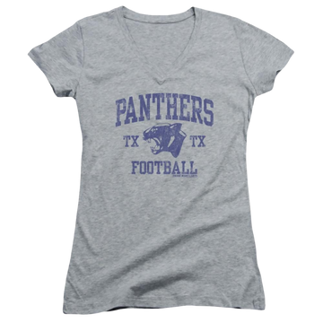 Athletic heather juniors v-neck t-shirt with Friday Night Lights Panther Arch graphic