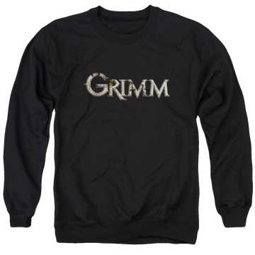 Black men's crewneck sweatshirt with Grimm Logo graphic